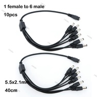10pcs wholesale 40cm DC 1 Female to 6 way Male Splitter power Plug extension Cable 5.5mm*2.1mm conne
