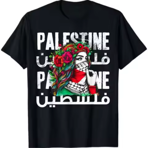 A Palestinian Girl with A Palestinian Bandana Palestine T-Shirt Summer Fashionable and Casual Cotton