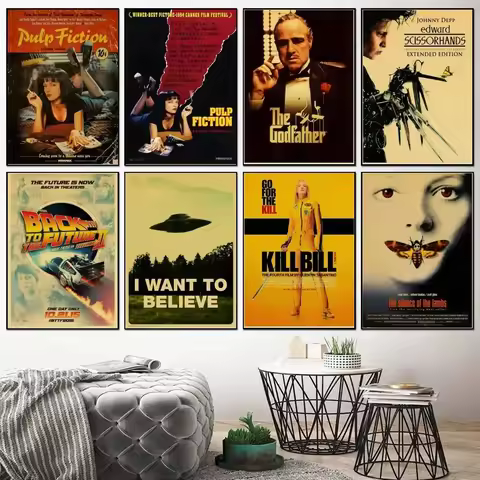 Movies Pulp Fiction The Godfather Kill Bil Poster Self-adhesive Art Waterproof Paper Sticker Coffee 