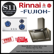 Rinnai RB-93TS 3 Burner Built-In Hob Stainless Steel Top Plate + Fujioh FR-SC2090 90CM Inclined Design Cooker Hood BUNDLE DEAL - FREE DELIVERY