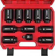1/2 Drive Deep Impact Socket Set: 11-Piece Metric Size Wheel Axle Nut Wrench Metric Large Jumbo 27mm