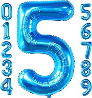 KatchOn, Blue Number 5 Balloon - 50 Inch | 5 Balloon Number, 5th Birthday Decorations for Boys | Five Balloon, Baby Shark Balloons | Baby Shark Birthday Decorations | Under the Sea Party Decorations