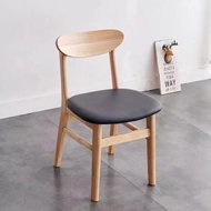 找得 - 北歐全實木餐椅家用靠背椅牛角椅休閒橡木椅(牛角椅 皮面黑色坐墊 原木色 不包安裝) 60031