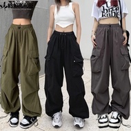 【Clearance】Ready Stock Korean Women Casual Pants Baggy Wide Leg Straight Long Pants Big Pockets Over