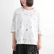 日本 Samansa Mos2 白色花紋刺繡 鬆身 短袖 上衣