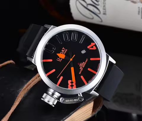 U-Boat Men's Inspired Quartz Watch Large Dial Orange Hands Luminous Waterproof Stainless Steel Case 