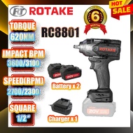 ROTAKE RC8801 20V 620NM 1/2" Brushless Cordless Impact Wrench 2700RPM 3600BPM w/ 2 x Batteries 4.0Ah