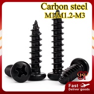 Carbon Steel Pan Head Self Tapping Screw Black Round Head Plastic Wood DIY  M1/M1.2/M1.4/M1.7/M2/M2.
