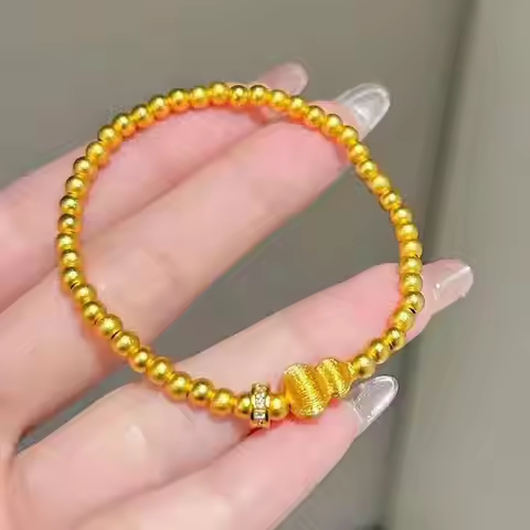 Sparkling Diamond Brushed Gourd Running Bead Bracelet For Women 24K Gold AU999, diamond accents for 