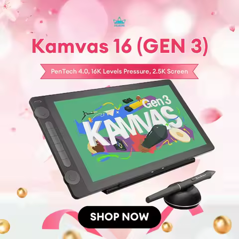 Huion Kamvas 16 (Gen 3) Graphics Tablet Monitor 16K Levels Pressure PenTech 4.0 Pen Drawing Display 
