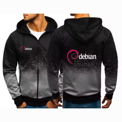 Linux Debian 2024 Men's New Gradient Sweatshirts Harajuku Hoodies Zip Pullover Handsome Cotton Cloth
