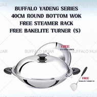 Tiantian BUFFALO YADENG SERIES 40CM ROUND BOTTOM S/S FRYING WOK | FREE STEAM RACK | 304 S/S  牛头牌40cm