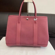 Hermes愛馬仕粉紅色garden party 花園36手提包 T刻 帆布拼皮好價帶走 尺寸：36