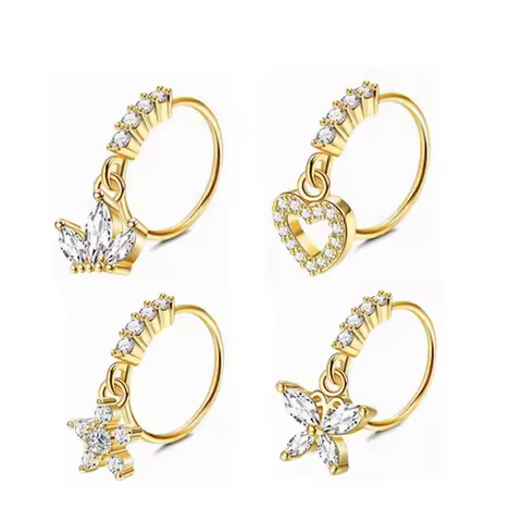20G 8mm Golden Zircon Copper Ring Dangle Charms Drop Hoop Earring for Nose Ear Lobe Daith Helix Pier