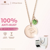 CELOVIS Birth Month Flower Cubic Zirconia Birthstones Engravable Pendant Rose Gold Necklace