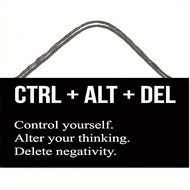 1pc Inspirational Wood Art Board Wall Decor with 'CTRL + ALT + DEL' Motivational Quote for Home, Off