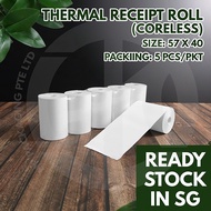 Coreless Thermal Paper Roll (5 pcs) / 57 x 40 / Receipt Roll / POS Thermal Paper / NETS Thermal Pape