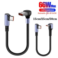 15cm/25cm Dual Elbow 66W USB C Short Cable USB A/Type C to Type C Data Cable For Power Bank Samsung 