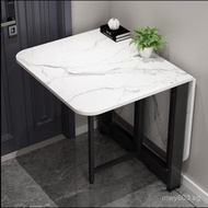 Movable Wall-Mounted Marble Pattern Dining Table with Storage, Foldable Home Use Small Apartment Din