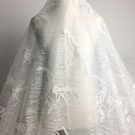 White Gauze Fabric Crane Embroidery Lace Clothing Fabric Embroidery Fabric DIY