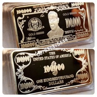 Souvenir gold bar replika emas batangan 100000 dollar amerika one hundred thousand usd