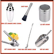 Combo 6 Piece of high-quality stainless steel mixing tools: 500ml stainless steel shaker, pestle, le