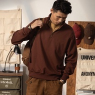 เสื้อสเวตเตอร์คอตตอนผสมคอตตอนแท้สีแดงสีอินทรีย์สไตล์อเมริกันย้อนยุค 420 กรัม พร้อมซิปครึ่งตัว สำหรับ