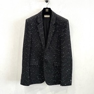 YSL Saint Laurent聖羅蘭 鹿晗同款 銀色雪花閃片logo男款黑色粗花呢西裝外套 50碼 全新✅正品