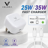 VELORA 25W Fast Charger / 35W Fast Charger Malaysia 3-Pin Plug USB-C Power Adapter Charger with Cab