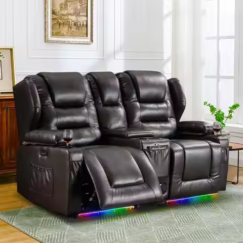 Dual-Function Power Recliner Loveseat with Cup Holders and LED Lighting for Living Room