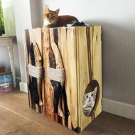 【吉迪市100%胡桃木家具】LT-079D 胡桃木魚雕小貓屋 寵物用品 貓