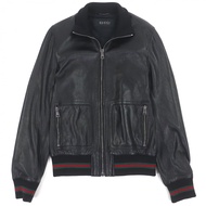 Excellent condition GUCCI Sherry and Web leather jacket from the Tom Ford era, black, size 48, with 
