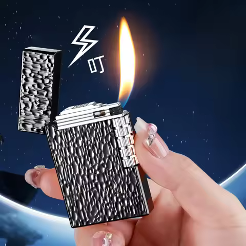 New Metal Langsheng Oblique Fire Open Flame Grinding Wheel Lighter Butane Gas Inflatable Point Cigar