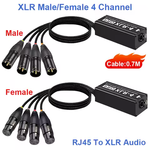 RJ45 to 4 Channel XLR/DMX Audio STP RJ45 Cat5 Ethernet Extender XLR Extender Transceiver for Live St