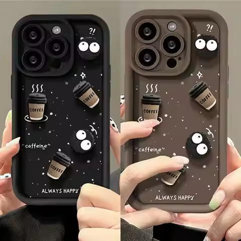 Cute Cartoon 3D Coffee Liquid Silicone Soft Case For OPPO A5S A3S A9 A5 A31 2020 A52 A73 A92 A94 A57