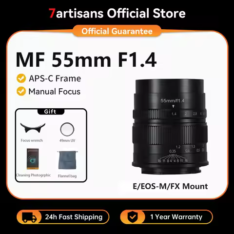 7artisans 55mm F1.4 MF Large Aperture Portrait Prime Lens For Sony E A6600 Canon EOS-M M50 FujiX X-A