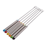YQ2 6pcs / Set Stainless Steel Chocolate Fork Cheese Pot Hot Forks Fruit Dessert Fork Fondue Fusion Skewer Kitchen Tools