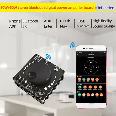 Bluetooth 5.0 50WX2 Mini Dual Channel Speaker Wireless Audio Power Digital Amplifier Board Stereo Am