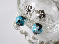 螢火蟲琉璃珠 耳環 催花雨 優質 銠電鍍 銠塗層 蓄光 螢光玉 螢火蟲珠 螢光玻璃 蜻蜓珠 水藍色 藍色