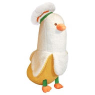 Cute Banana Duck Stuffed Animal Long Banana Chef Duck Plush Pillow for Girls and Boys White 12"