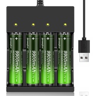 18650 Rechargeable Battery Charger W￵i￵th 4pcs 9900m￵A￵h Ba￵t￵te￵ries, Charger for 3.7V Rechargeable
