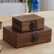 Solid Wood Pengdi Storage Box Printed Lock Desktop Box Retro Wenwan Storage Small Box Black Walnut D