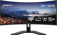 GIGABYTE G34WQC A 34" 144Hz Ultra-Wide Curved Gaming Monitor, 3440 x 1440 VA 1500R, 1ms (MPRT) Response Time, 90% DCI-P3, VESA Display HDR400, FreeSync Premium, BLACK (G34WQC A-SA)