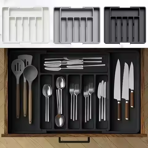 Upgradation Adjustable Flatware Tableware Organizer – Plastic Multifunctional Drawer Organizer for K