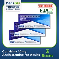 Cetirizine 10mg Antihistamine for allergy Adult - 3 Boxes (Ceticit, Medrizine, Allecur, Cetrinova)