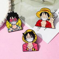 1/3pcs Anime One Piece Luffy Enamel Brooch Set, Cute Monkey D. Luffy Metal Lapel Pin, Backpack Hat C