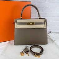 愛馬仕 Hermès Kelly28 Epsom 外縫 大象灰金釦 Kelly