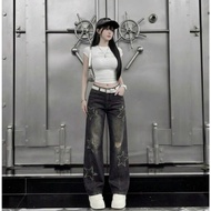 ELWYN personalized star embroidered jeans, street style women's loose jeans, size S M L 63373