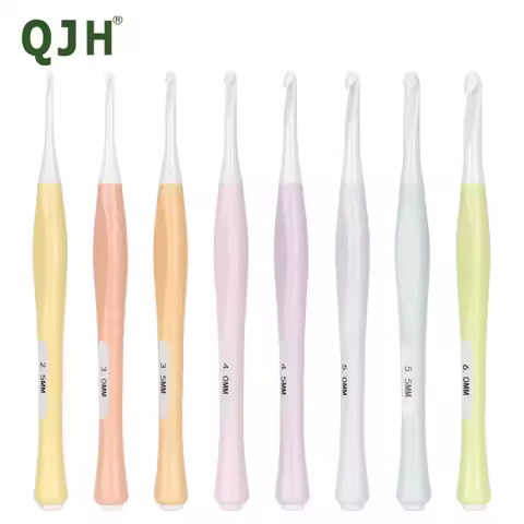 QJH 8 Size Plastic Crochet Hooks Set, Dark or Light Colors(2.5mm-6mm) Ergonomic Crochet Hooks with C