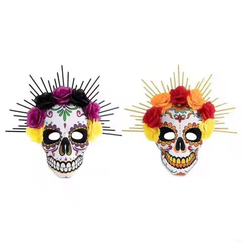 68UA Mexicans Day of The Dead Mask Rose Suger Skeleton Mask Masquerade Mask Halloween Cosplay Costum